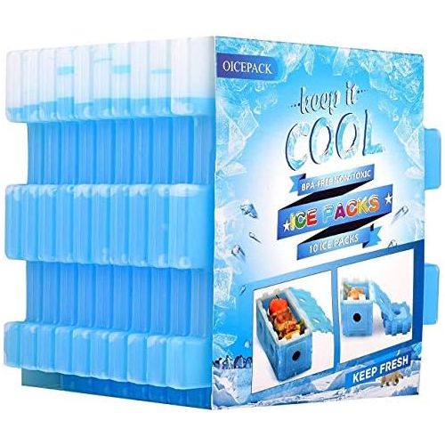  [아마존베스트]OICEPACK Ice Packs for Lunch Box, Freezer Packs, Reusable Slim Cool Pack for Lunch Bags/Lunch Boxes/Office/Jobsite/Picnics/Camping/Beach, for All Ages Use, Set of 10, Blue