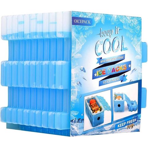  [아마존베스트]OICEPACK Ice Packs for Lunch Box, Freezer Packs, Reusable Slim Cool Pack for Lunch Bags/Lunch Boxes/Office/Jobsite/Picnics/Camping/Beach, for All Ages Use, Set of 10, Blue