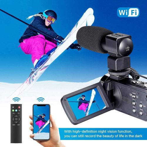  [아마존베스트]OIEXI 4K Camcorder Vlogging Camera for YouTube Ultra HD 4K 48MP Video Camera with Microphone & Remote Control WiFi Digital Camera 3.0 IPS Touch Screen