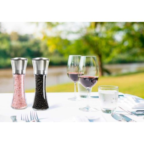  OITUGG Premium 304Stainless Steel Salt/Pepper Mill adjustable ceramic salt mill/pepper mill, 6oz, Glass, 5A, Adjustable, Ceramic