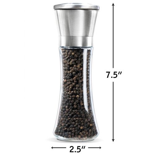  OITUGG Premium 304Stainless Steel Salt/Pepper Mill adjustable ceramic salt mill/pepper mill, 6oz, Glass, 5A, Adjustable, Ceramic