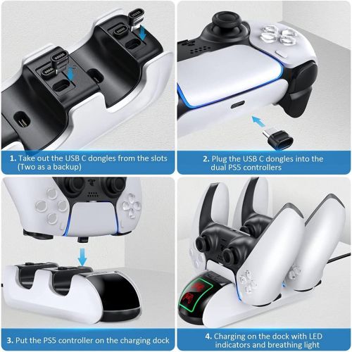  [아마존베스트]OIVO PS5 Controller Charger Station for Playstation 5 PS5 Controller, PS5 Controller Charging Dock, Charger Docking Station with 4 USB-C Type Adapter