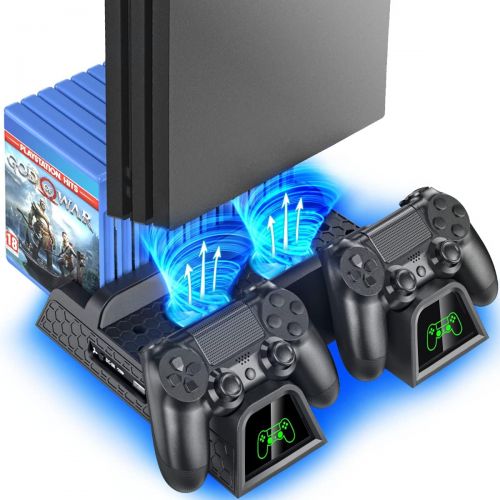  [아마존베스트]PS4 Stand Cooling Fan Station for Playstation 4/PS4 Slim/PS4 Pro, OIVO PS4 Pro Vertical Stand with Dual Controller EXT Port Charger Dock Station and 12 Game Slots