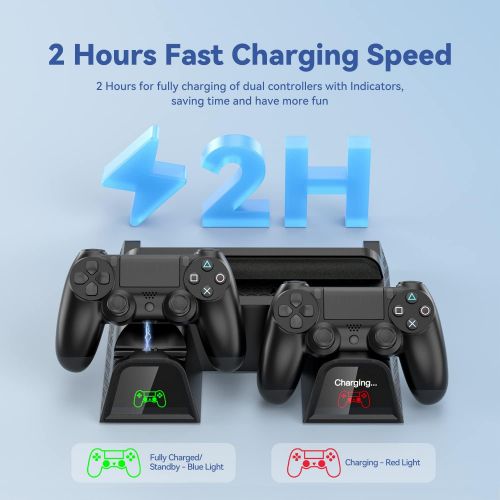  [아마존베스트]OIVO Cooling Stand, Cooling Fan Cooler for Playstation 4 PS4/ PS4 Pro/ PS4 Slim, Dual Controller Charging Dock Station and 12 Games Storage