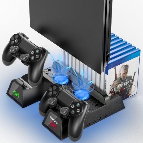  [아마존베스트]OIVO Cooling Stand, Cooling Fan Cooler for Playstation 4 PS4/ PS4 Pro/ PS4 Slim, Dual Controller Charging Dock Station and 12 Games Storage