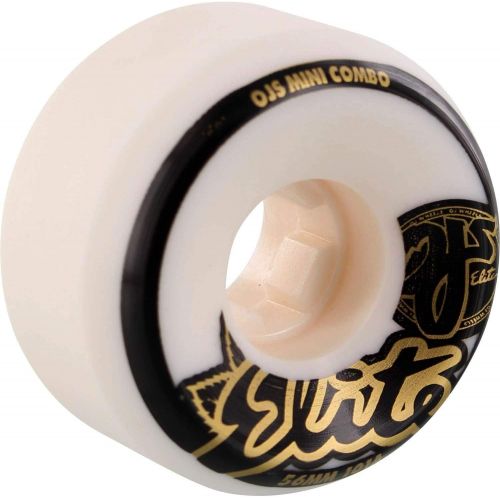  OJ Wheels Elite Mini Combos White w/Gold/Black Skateboard Wheels - 56mm 101a (Set of 4)