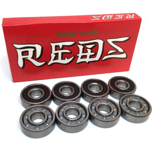  OJ Wheels 53mm Elite EZ Edge White Skateboard Wheels - 101a with Bones Bearings - 8mm Bones Super Reds Skate Rated Skateboard Bearings (8) Pack - Bundle of 2 Items