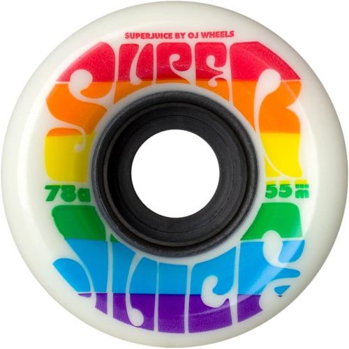  OJ Wheels OJ Skateboard Wheels Mini Super Juice 55mm 78A Rainbow + Bones Reds Bearings