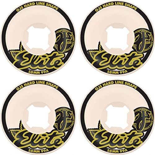  OJ Wheels Elite Hardline White/Gold/Black Skateboard Wheels - 58mm 99a (Set of 4)