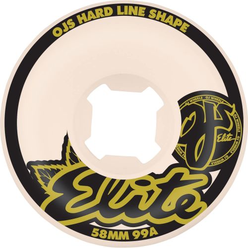  OJ Wheels Elite Hardline White/Gold/Black Skateboard Wheels - 58mm 99a (Set of 4)