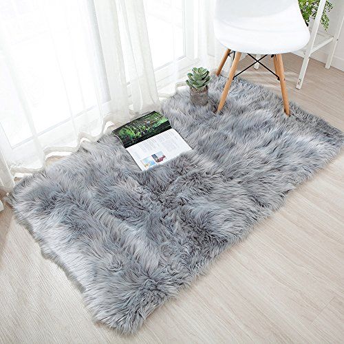  [아마존베스트]OJIA Deluxe Soft Fuzzy Fur Rugs Faux Sheepskin Shaggy Area Rugs Fluffy Modern Kids Carpet for Living Room Bedroom Sofa Bedside Decor(2 x 3ft, Grey)