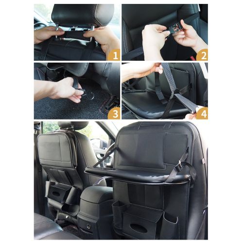  OJIBAK Full coverage PU Leather Car Backseat Storage Bag Have cup bag,cell phone pocket,tissue box,umbrella stand,table board&ipad bag(Black)