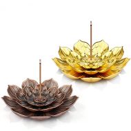 인센스스틱 OKA 2 Pack Lotus Brass Incense Holder Lotus Stick Incense Burner Cone Incense Burner with Ash Catcher for Home Fragrance Yoga Accessories (Gold and Antique Brass)