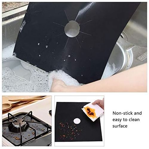  [아마존베스트]OKBY Gas stove covers  4 pieces 27 x 27 cm gas stove top burner protection, reusable liner clean cook non-stick lid, stove top liner. (colour: black).