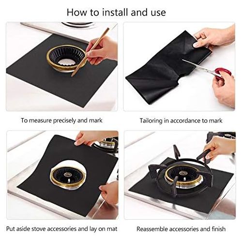  [아마존베스트]OKBY Gas stove covers  4 pieces 27 x 27 cm gas stove top burner protection, reusable liner clean cook non-stick lid, stove top liner. (colour: black).