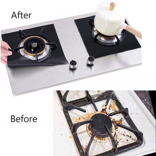  [아마존베스트]OKBY Gas stove covers  4 pieces 27 x 27 cm gas stove top burner protection, reusable liner clean cook non-stick lid, stove top liner. (colour: black).