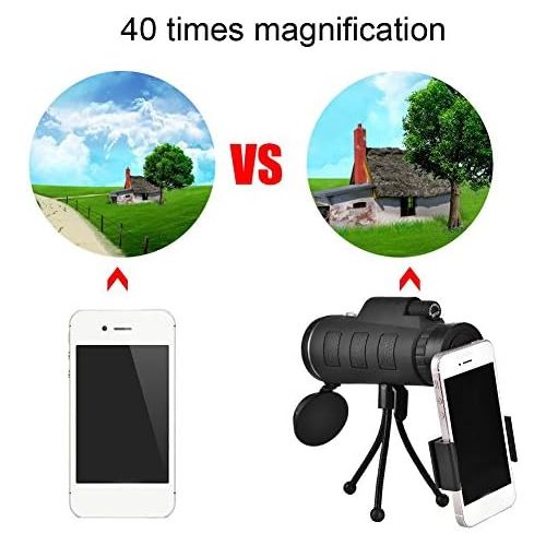  [아마존베스트]OKBY Monocular Telescope 40x Mobile Phone Monocular Kit Telescope Phone Clip Tripod Bag Accessories