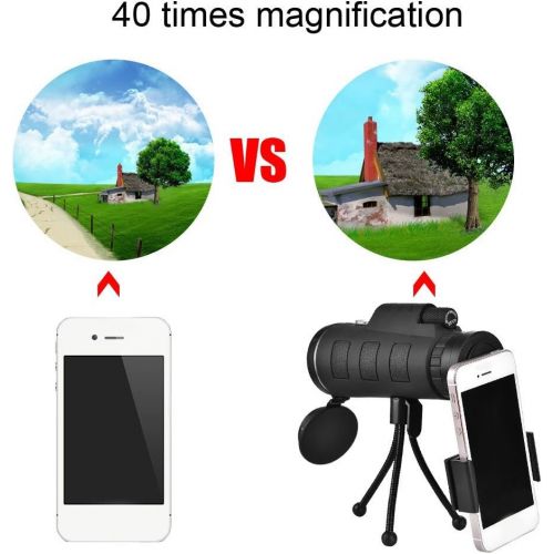  [아마존베스트]OKBY Monocular Telescope 40x Mobile Phone Monocular Kit Telescope Phone Clip Tripod Bag Accessories