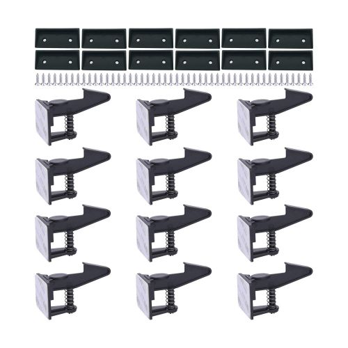  [아마존베스트]Cabinet Locks Child Safety Latches - OKEFAN Baby Proofing Cabinets Drawer Lock Adhesive Latch for Kids Proof Drawers No Drilling Tools Needed (Black)