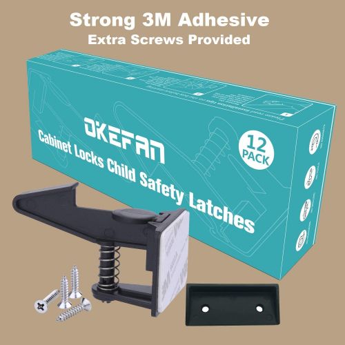  [아마존베스트]Cabinet Locks Child Safety Latches - OKEFAN Baby Proofing Cabinets Drawer Lock Adhesive Latch for Kids Proof Drawers No Drilling Tools Needed (Black)