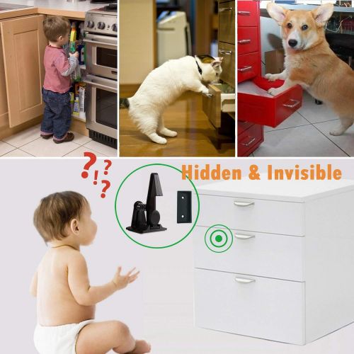  [아마존베스트]Cabinet Locks Child Safety Latches - OKEFAN Baby Proofing Cabinets Drawer Lock Adhesive Latch for Kids Proof Drawers No Drilling Tools Needed (Black)