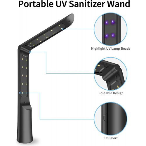  OKF UV Light Sanitizer Wand, Foldable Rechargeable UV Disinfection Light Without Chemicals, Portable Ultraviolet Sterilizer Lamp 99.99% Disinfection for Household, Office, Travel and M