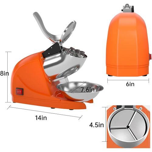  [아마존베스트]OKF Ice Shaver Electric Three Blades Snow Cone Maker Stainless Steel Shaved Ice Machine 220lbs/hr Home and Commercial Ice Crushers (Orange)