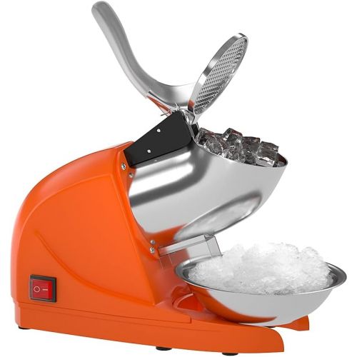  [아마존베스트]OKF Ice Shaver Electric Three Blades Snow Cone Maker Stainless Steel Shaved Ice Machine 220lbs/hr Home and Commercial Ice Crushers (Orange)