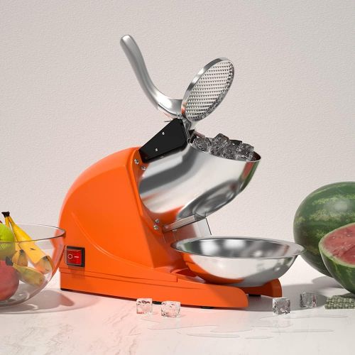  [아마존베스트]OKF Ice Shaver Electric Three Blades Snow Cone Maker Stainless Steel Shaved Ice Machine 220lbs/hr Home and Commercial Ice Crushers (Orange)