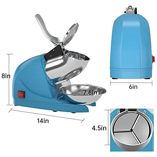  [아마존베스트]OKF Ice Shaver Electric Three Blades Snow Cone Maker Stainless Steel Shaved Ice Machine 220lbs/hr Home and Commercial Ice Crushers (Blue)