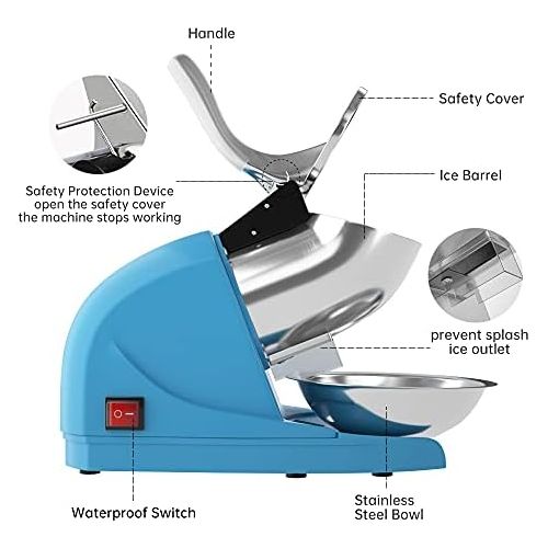  [아마존베스트]OKF Ice Shaver Electric Three Blades Snow Cone Maker Stainless Steel Shaved Ice Machine 220lbs/hr Home and Commercial Ice Crushers (Blue)