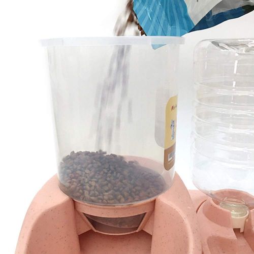  OLDF Gravity Cat Feeder and Waterer for Small Animals,Puppy Food Dispenser Cat Water Fountain Dispenser Automatic Pet Feeder for Cats and Dogs & Rabbit One-Piece,Blue