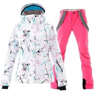 OLEK Womens High Waterproof Windproof Technology Colorful Snowboarding Jacket Ski Pants Set