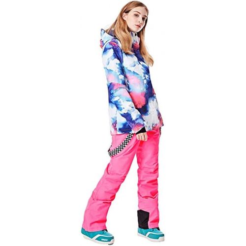  OLEK Womens High Waterproof Windproof Technology Colorful Snowboarding Jacket Ski Pants Set