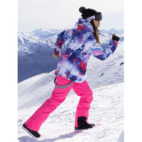  OLEK Womens High Waterproof Windproof Technology Colorful Snowboarding Jacket Ski Pants Set