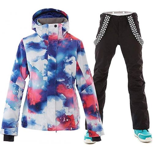  OLEK Womens High Waterproof Windproof Technology Colorful Snowboarding Jacket Ski Pants Set