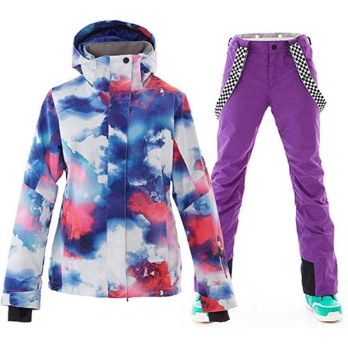  OLEK Womens High Waterproof Windproof Technology Colorful Snowboarding Jacket Ski Pants Set