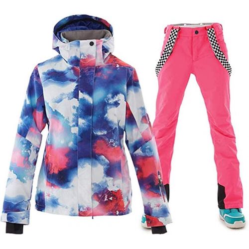  OLEK Womens High Waterproof Windproof Technology Colorful Snowboarding Jacket Ski Pants Set