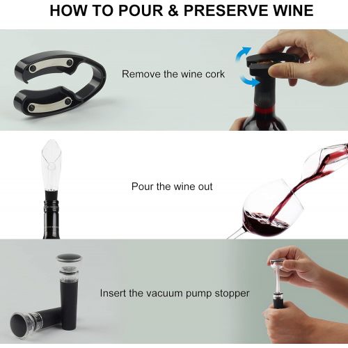  Olevc Rechargeable Electric Wine Bottle Opener, Automatic One-Button Corkscrew Opener Kit with Foil Cutter, Vacuum Stopper and Wine Aerator Pourer for Household Kitchen Party Bar(S