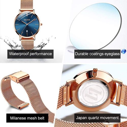  [아마존 핫딜]  [아마존핫딜]OLEVS 6.5mm Ultra Thin Watches for Women Waterproof,Rose Gold Stainless Steel Ladies Watch,Casual Women Watches with Date,Big Face Female Wristwatches,Japanese Quartz Lady Watches,Gifts