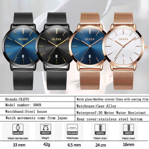  [아마존 핫딜]  [아마존핫딜]OLEVS 6.5mm Ultra Thin Watches for Women Waterproof,Rose Gold Stainless Steel Ladies Watch,Casual Women Watches with Date,Big Face Female Wristwatches,Japanese Quartz Lady Watches,Gifts