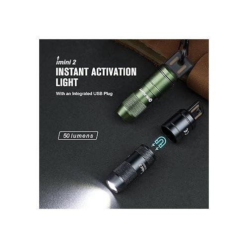  OLIGHT IMINI 2 EDC Rechargeable Keychain Flashlight, 50 Lumens Compact and Portable Mini Light, Tiny LED Keyring Lights with Built-in Battery Ideal for Everyday Carry and Emergencies (Black)