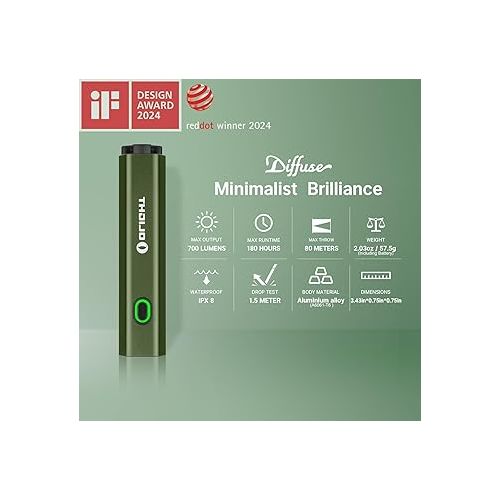 OLIGHT Diffuse Rechargeable EDC Pocket Flashlight, 700 Lumens USB-C Charging Keychain Flashlights, High-Performance LED Light, AA Flashlight for Outdoor and Night Working(OD Green)