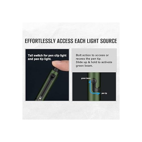  OLIGHT O'Pen Glow EDC Pen Light, 120 Lumens with Green Beam, Rechargeable LED Flashlight for Outdoor Uses, Writing, Adventure, Professional Business Gift(OD Green)