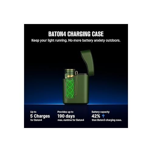  OLIGHT Baton4 Premium Edition EDC Flashlights 1300 Lumens with Type-C Charging Box, Powered By Rechargeable Battery, Small Bright Flashlight IPX8 Waterproof for Camping Emergencies Outdoors (OD Green)