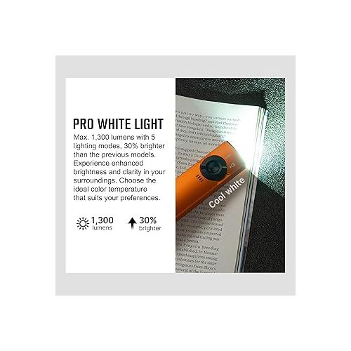  OLIGHT Arkfeld Pro Rechargeable EDC Flashlight with Green Beam, UV Light and White LED Combo, 1300 Lumens Portable Flat Flashlights, Triple Light Sources Pocket Lights for Working (Orange CW)