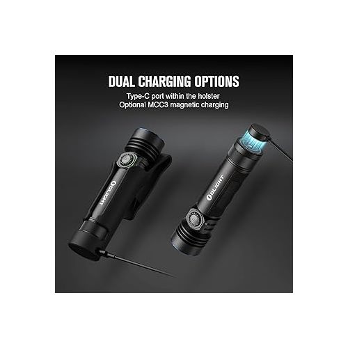  OLIGHT Seeker 4 Pro Rechargeable Flashlights, High Powerful Bright Flashlight 4600 Lumens with USB C Holster, Waterproof for Emergencies, Camping, Searching (Matte Black Cool White)