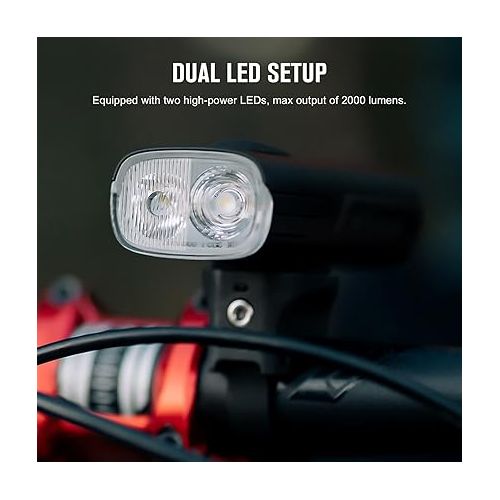  OLIGHT RN 2000 LED Rechargeable Bike Light, 2000 Lumens and 557ft Max Throw Waterproof Bicycle Headlight with Spot&Flood Beams, Remote Control, Type-C and Smart Sensor, for Mountain and Urban Riding