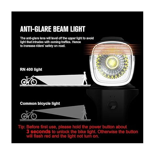  OLIGHT RN 400 LED Bike Lights, 400 Lumens USB Type-C Rechargeable Bike Front Light, IPX7 Waterproof Bike Headlight for Road Urban Cyclists Black