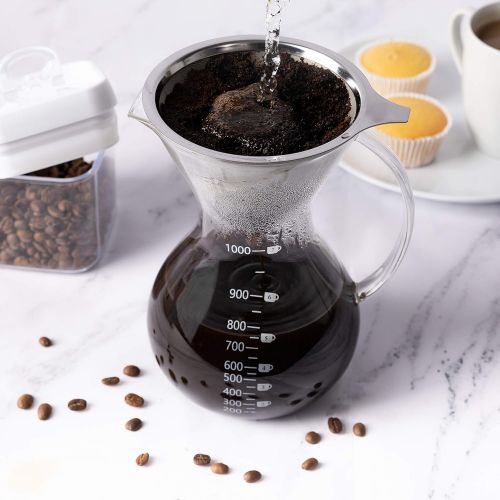  Olivia & Aiden Pour Over Coffee Maker and Tea Infuser w/Glass Carafe (32 oz.) Stainless-Steel Filter Dripper | Precision Brewing at Home, Office, Travel | Stainless Steel Hanging T